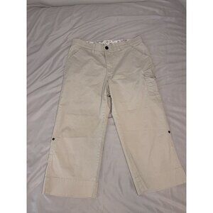 Lee Comfort Waistband Cargo Capri Pants Womens S 12 Khaki Beige Stretch Roll Tab